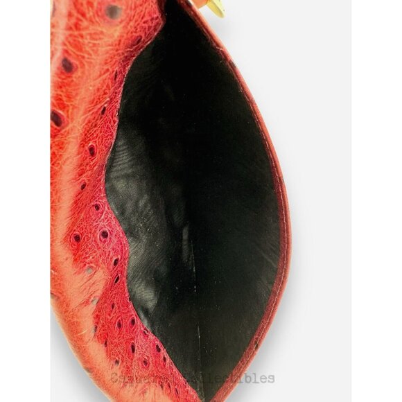 Echt 2 Prym Brick Red Ostrich Leather Clutch Bag Vintage - Picture 3 of 7